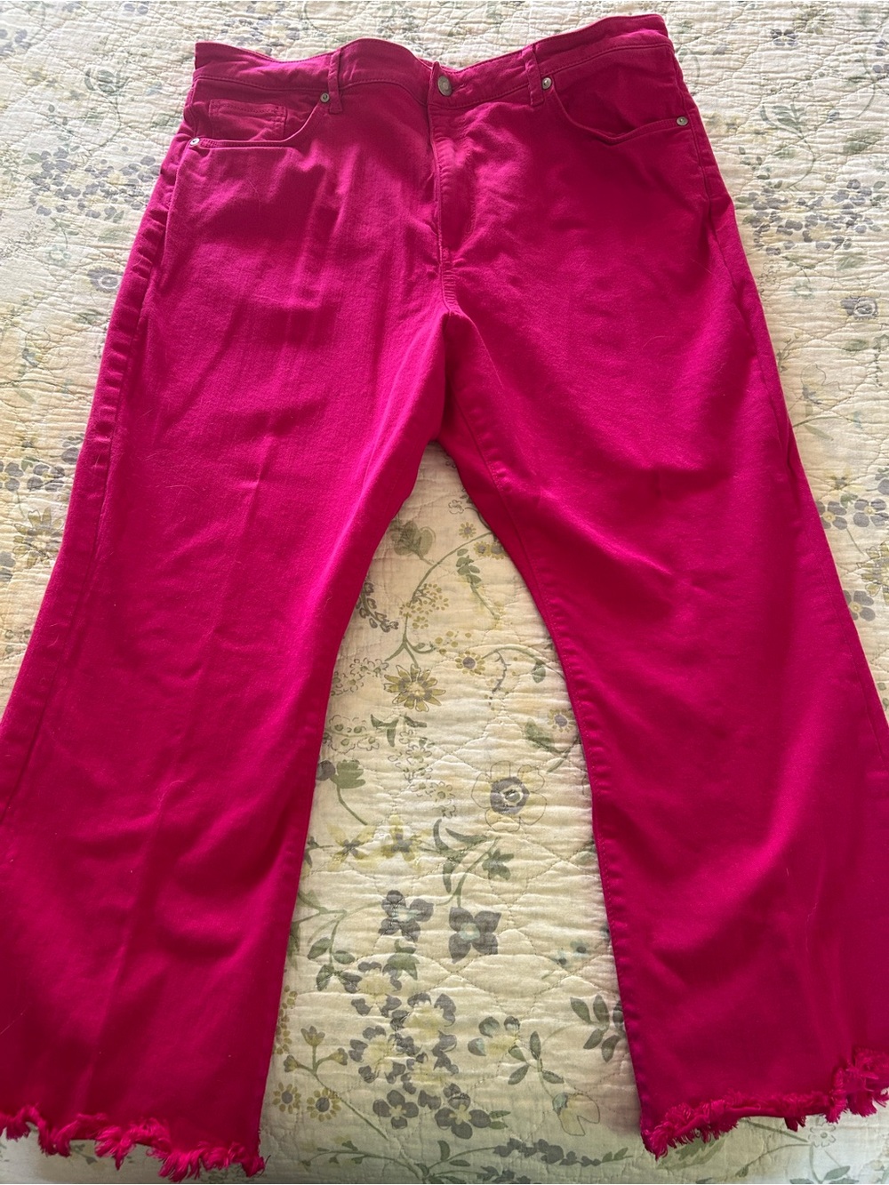 LOFT Bright Fuchsia Cropped Straight-Leg Jeans